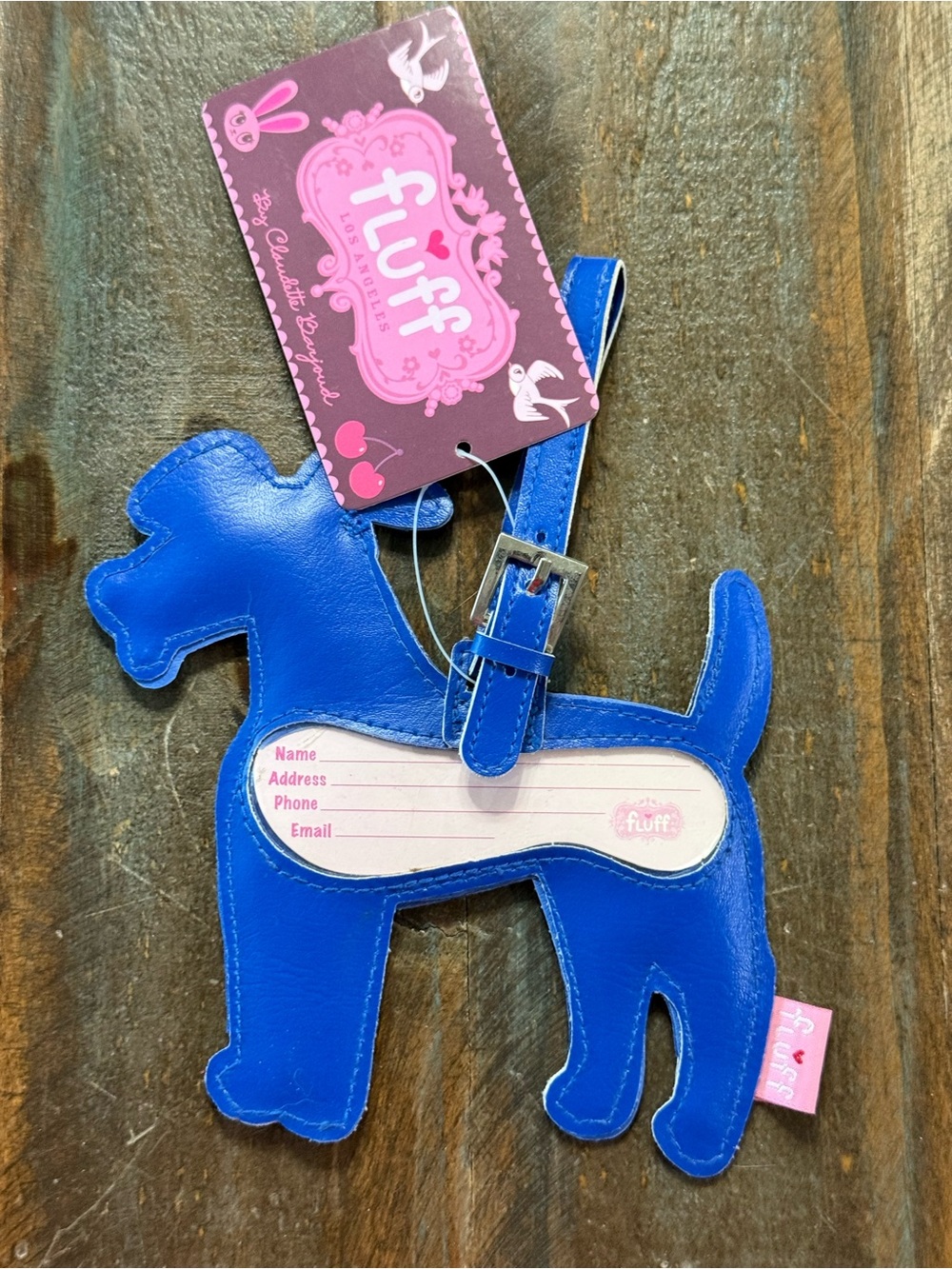 fluff Los Angeles Faux Leather Whimsical Dog Luggage Tag NWT - Picture 2 of 6